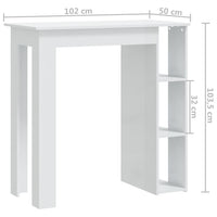Tavolino da Bar con Ripiani Bianco Lucido 102x50x103,5 cm 809464