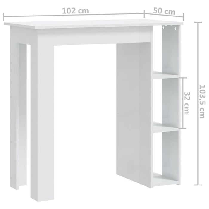 Tavolino da Bar con Ripiani Bianco Lucido 102x50x103,5 cm 809464