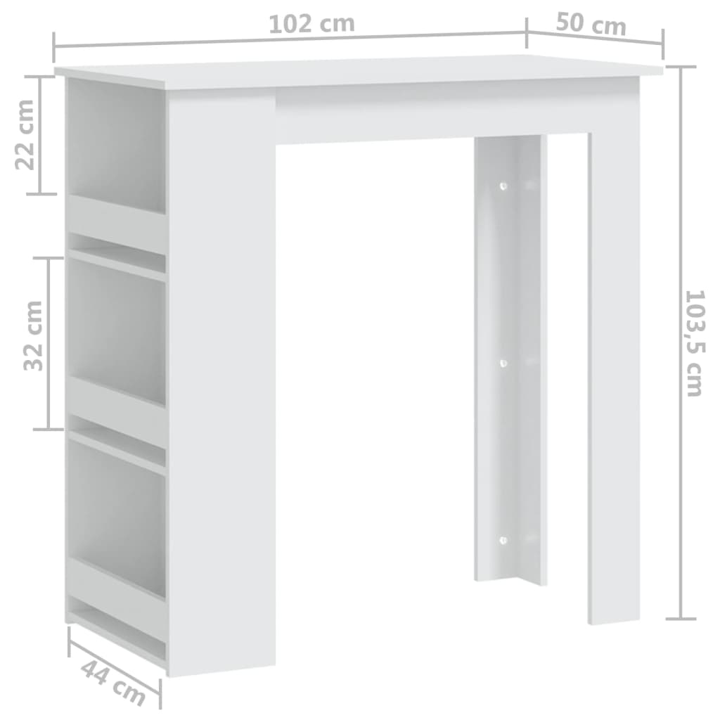 Tavolino da Bar con Mensole Bianco 102x50x103,5 cm Truciolato 809467