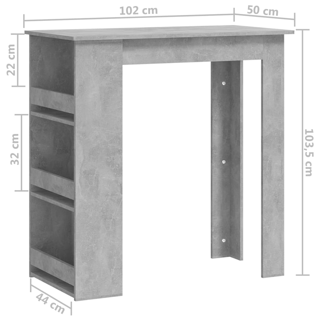 Tavolino da Bar con Portaoggetti Grigio Cemento 102x50x103,5 cm 809471