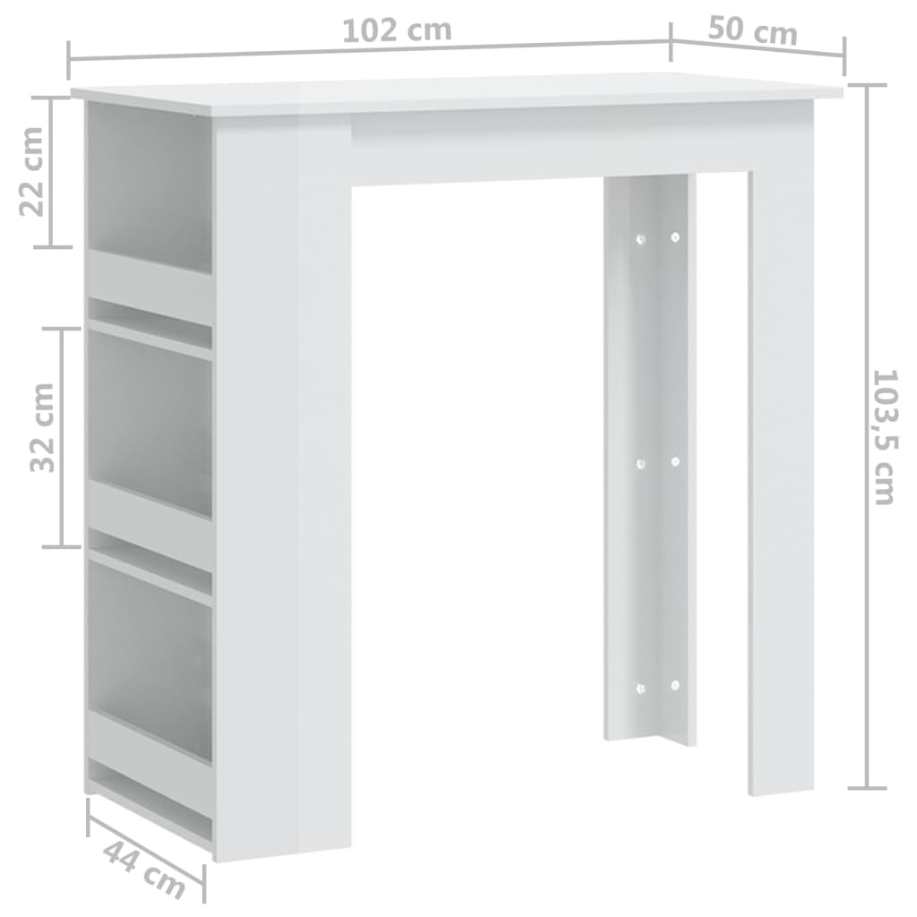 Tavolo da Bar con Ripiani Bianco Lucido 102x50x103,5 cm cod mxl 44724