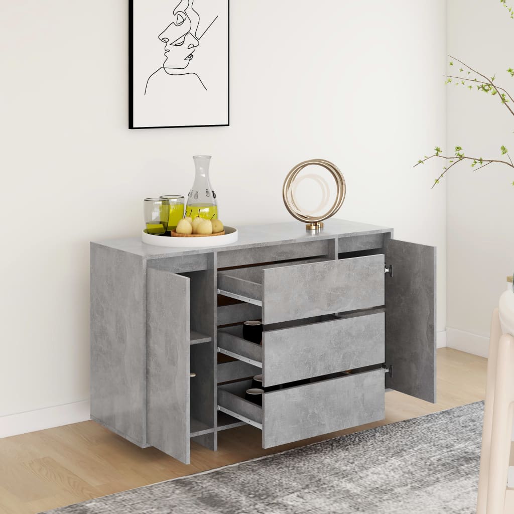 Credenza con 3 Cassetti Grigio Cemento 120x41x75 cm Truciolato 809615