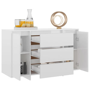 Credenza con 3 Cassetti Bianco Lucido 120x41x75cm in Truciolato 809617