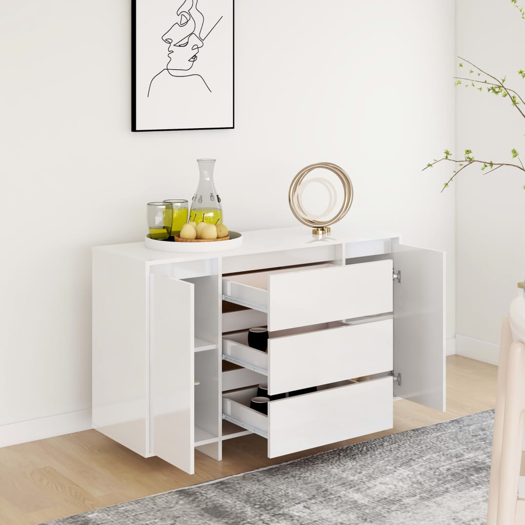 Credenza con 3 Cassetti Bianco Lucido 120x41x75cm in Truciolato 809617