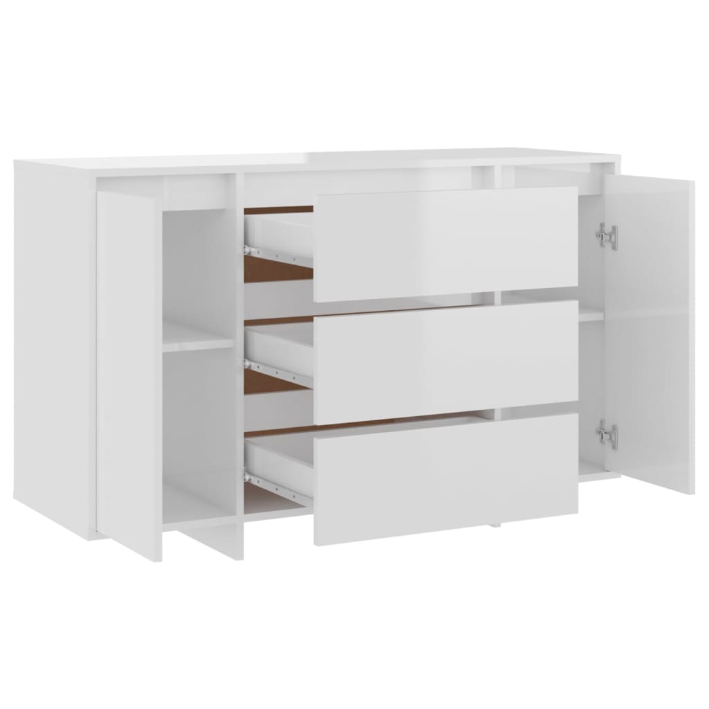 Credenza con 3 Cassetti Bianco Lucido 120x41x75cm in Truciolato 809617