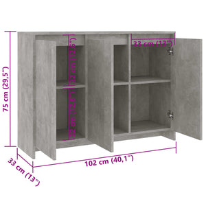 Credenza Grigio Cemento 102x33x75 cm in Truciolato 809777