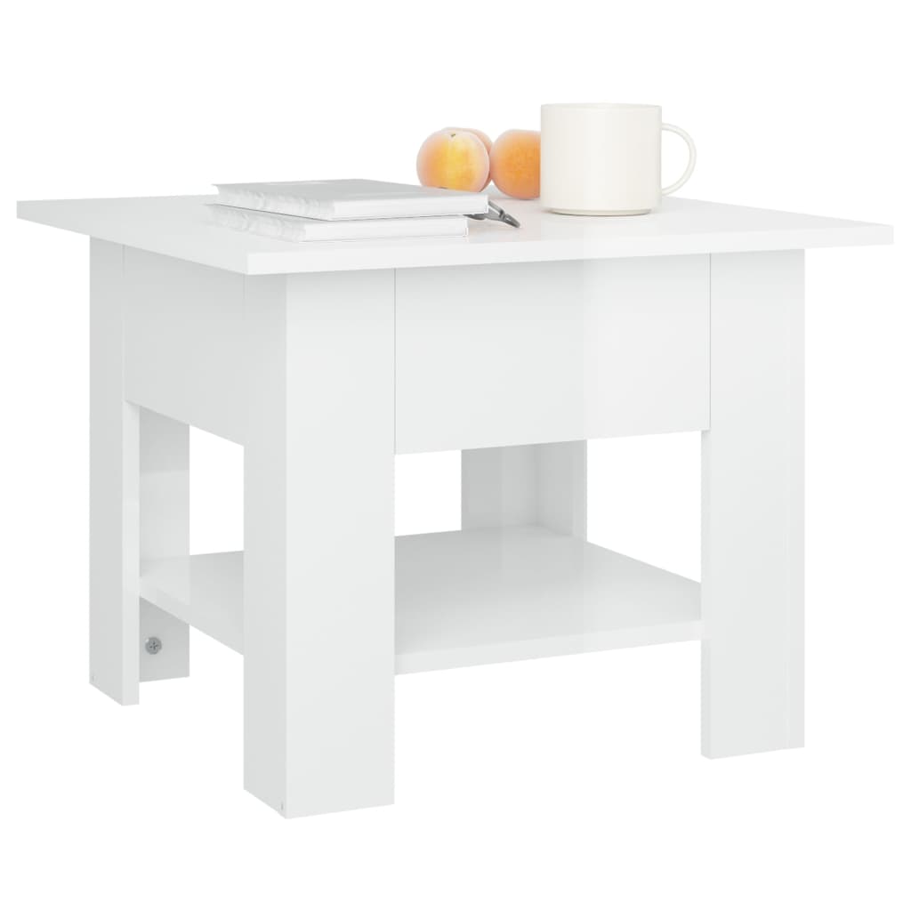 Tavolino da Salotto Bianco Lucido 55x55x42 cm Legno Multistrato 810268