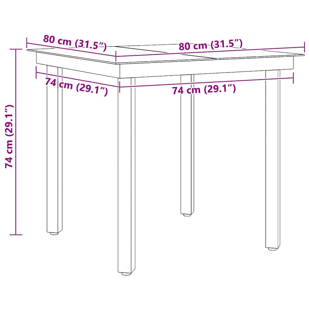 Tavolo da Giardino Nero 80x80x74 cm in Acciaio e Vetro 318746