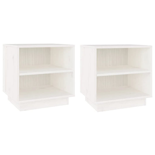 Comodini Bianchi 2 pz 40x34x40 cm in Legno Massello di Pino 813328