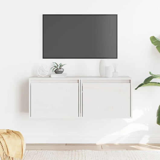 Pensili Bianchi 2 pz 45x30x35 cm in Legno Massello di Pino 813438