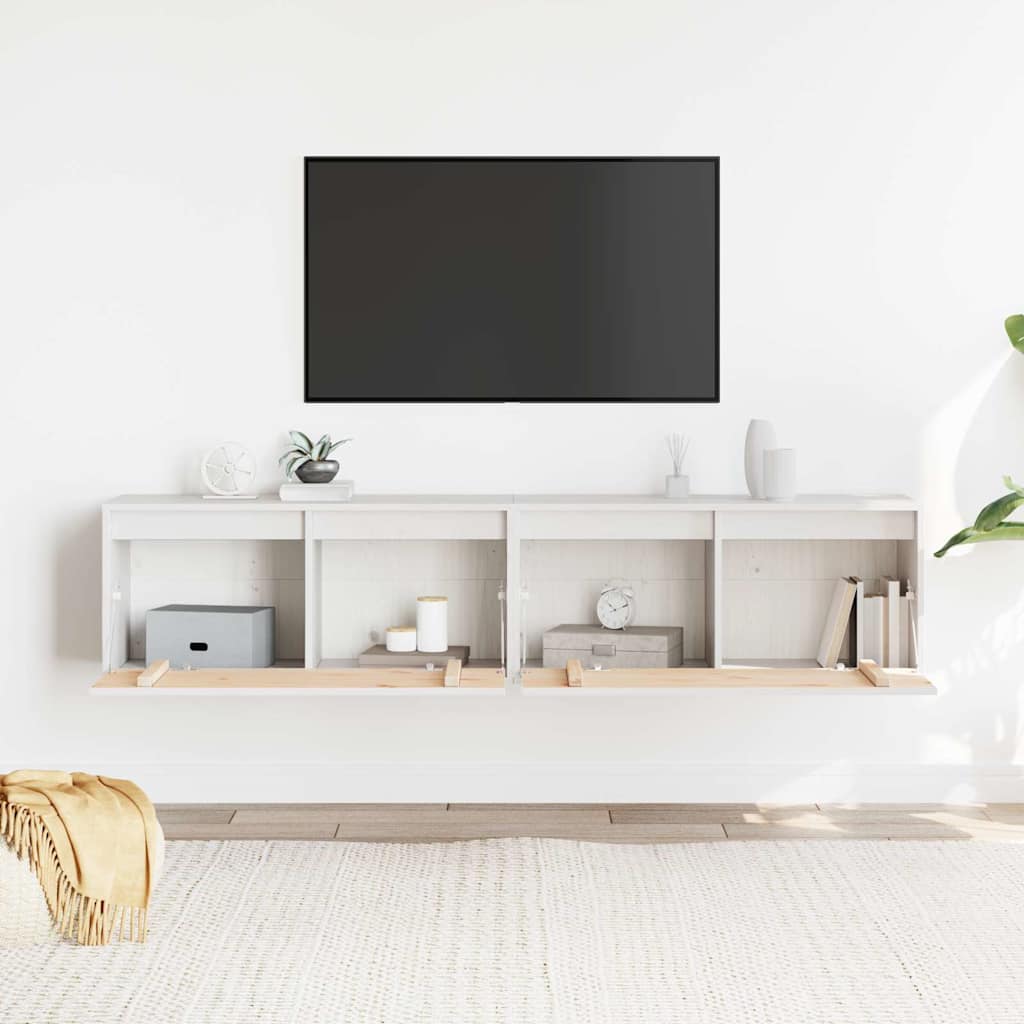 Pensili 2 pz Bianchi 80x30x35 cm in Legno Massello di Pino 813458