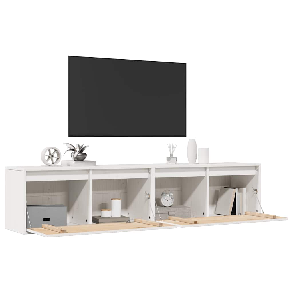 Pensili 2 pz Bianchi 80x30x35 cm in Legno Massello di Pino 813458