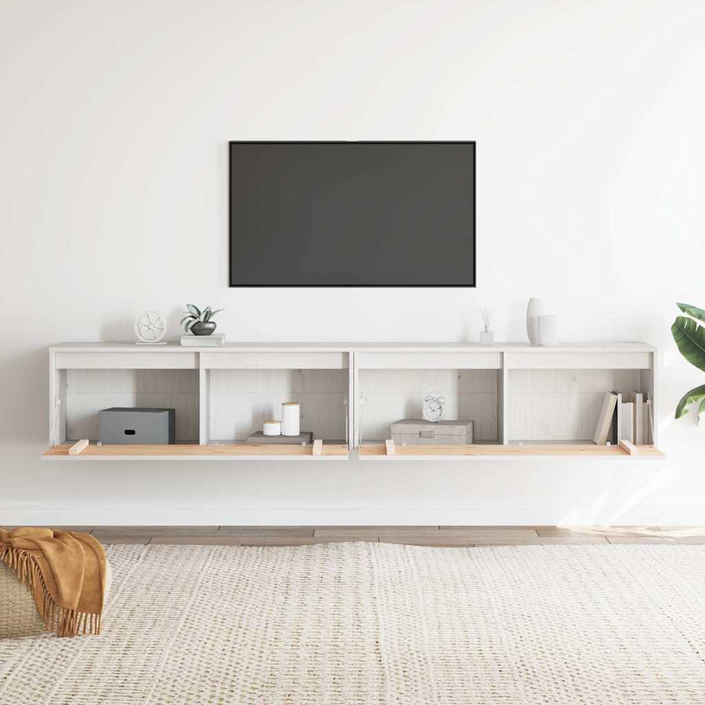 Pensili 2 pz Bianchi 100x30x35 cm in Legno Massello di Pino 813468