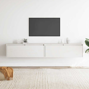 Pensili 2 pz Bianchi 100x30x35 cm in Legno Massello di Pino 813468