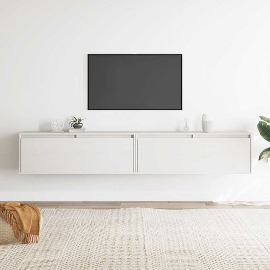 Pensili 2 pz Bianchi 100x30x35 cm in Legno Massello di Pino 813468