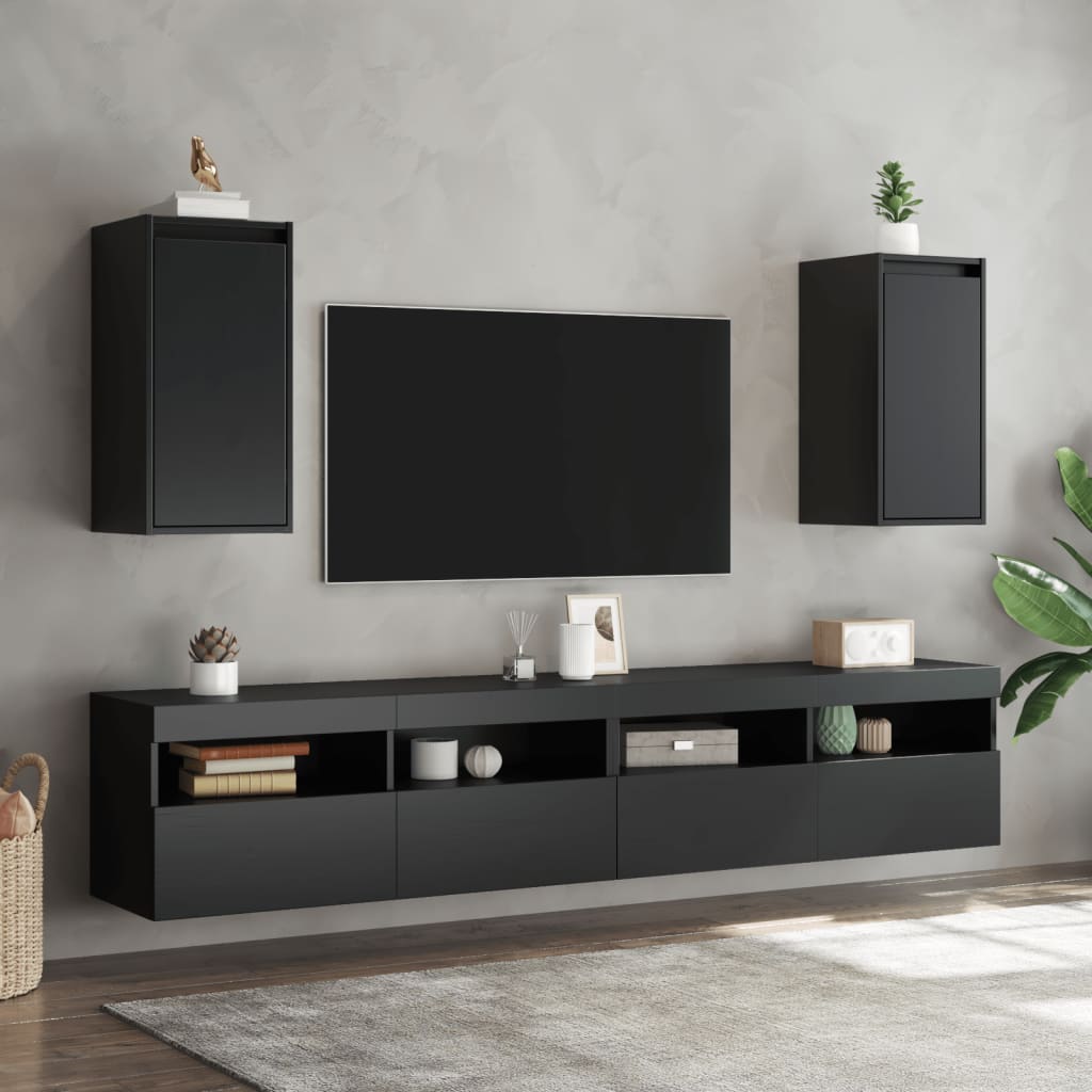 Pensili 2 pz Neri 30x30x60 cm in Legno Massello di Pino 813494