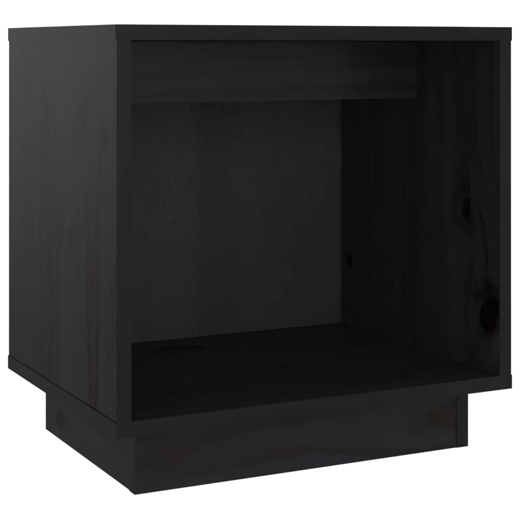Comodino Nero 40x30x40 cm in Legno Massello di Pino 813343