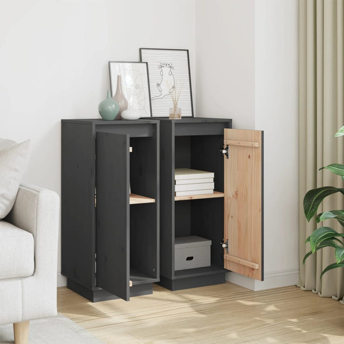 Credenze 2 pz Grigie 31,5x34x75 cm in Legno Massello di Pino 813355