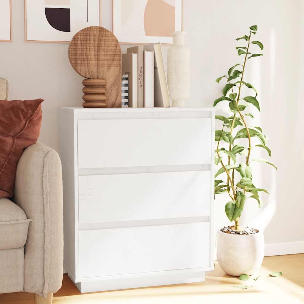 Credenza Bianca 60x34x75 cm in Legno Massello di Pino 813361