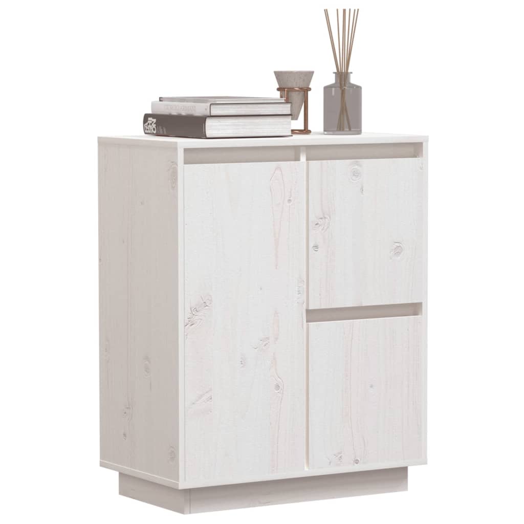 Credenza Bianca 60x34x75 cm in Legno Massello di Pino 813391