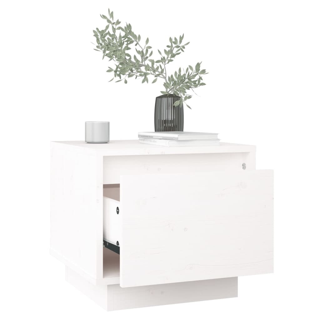 Comodino Bianco 35x34x32 cm in Legno Massello di Pino 813397