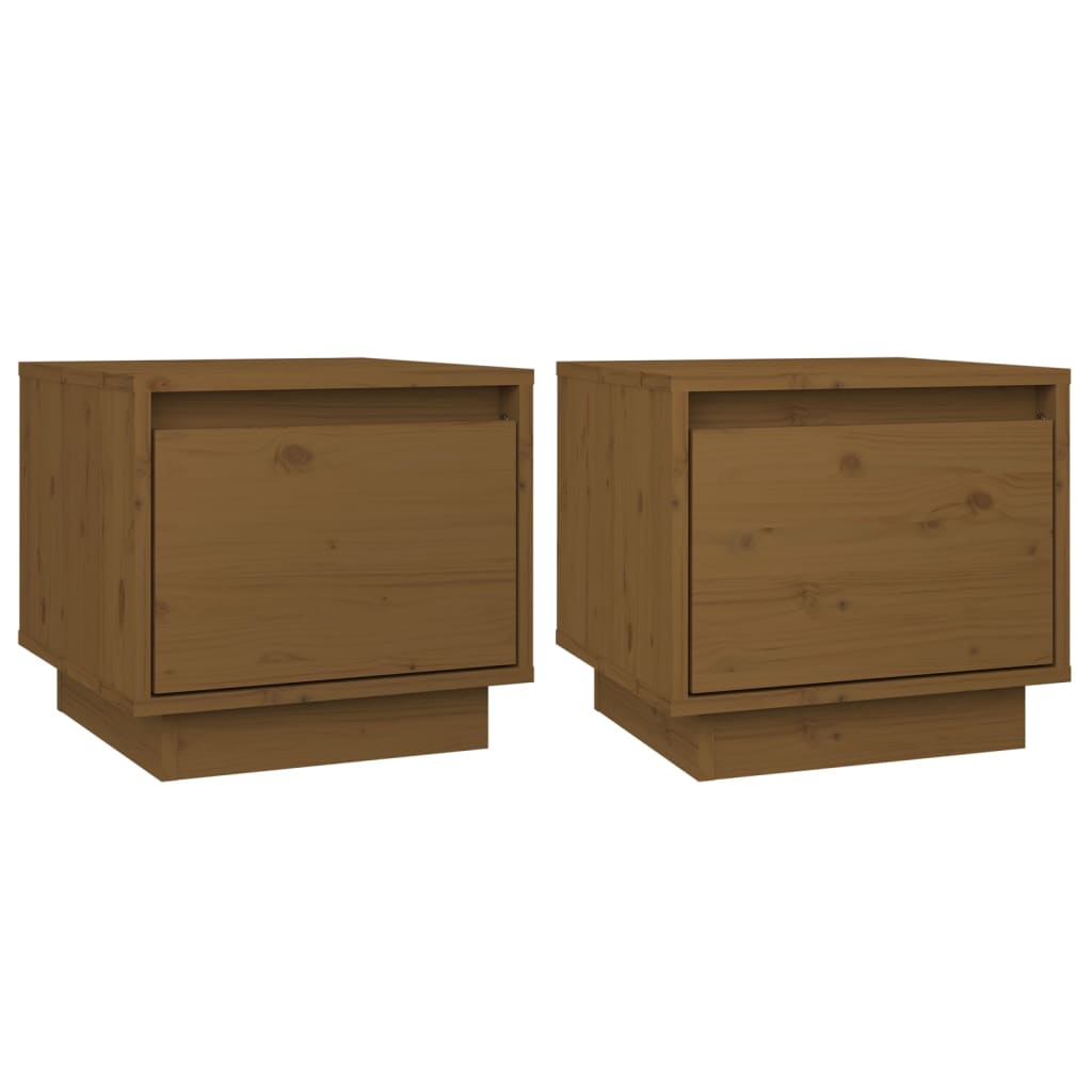 Comodini 2 pz Ambrati 35x34x32 cm in Legno Massello di Pino 813402