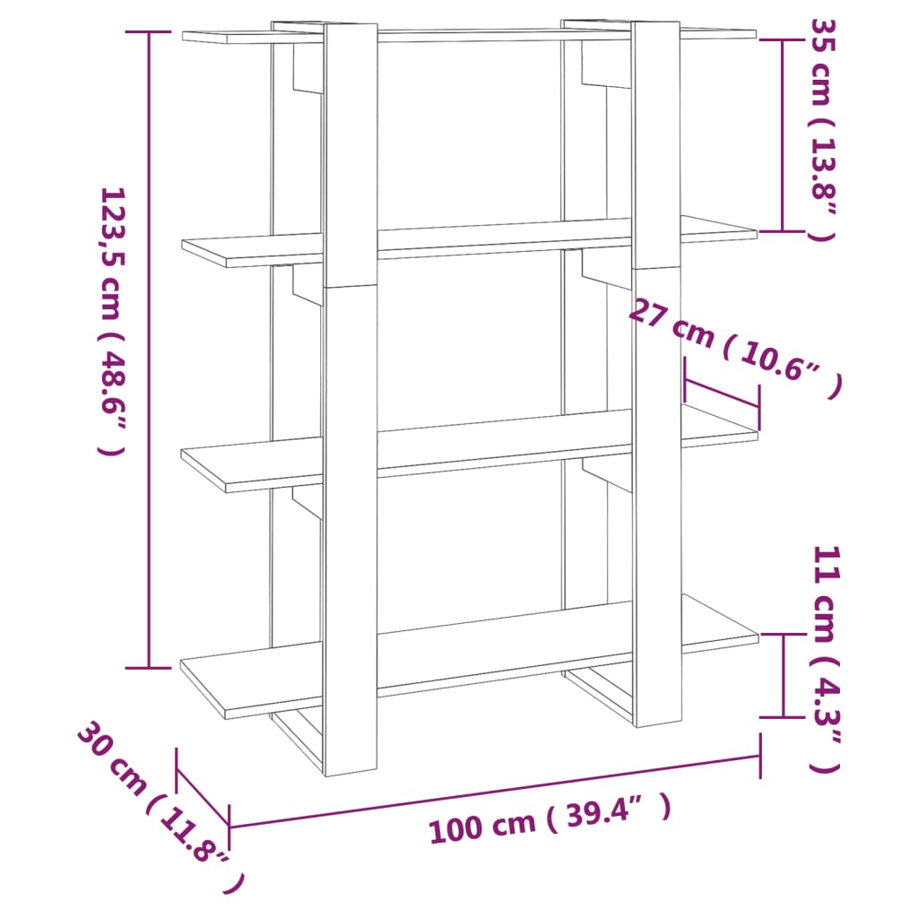 Libreria Divisorio-Scaffale per Libri-Mobile di Stoccaggio Grigio Cemento 100x30x123,5 cm