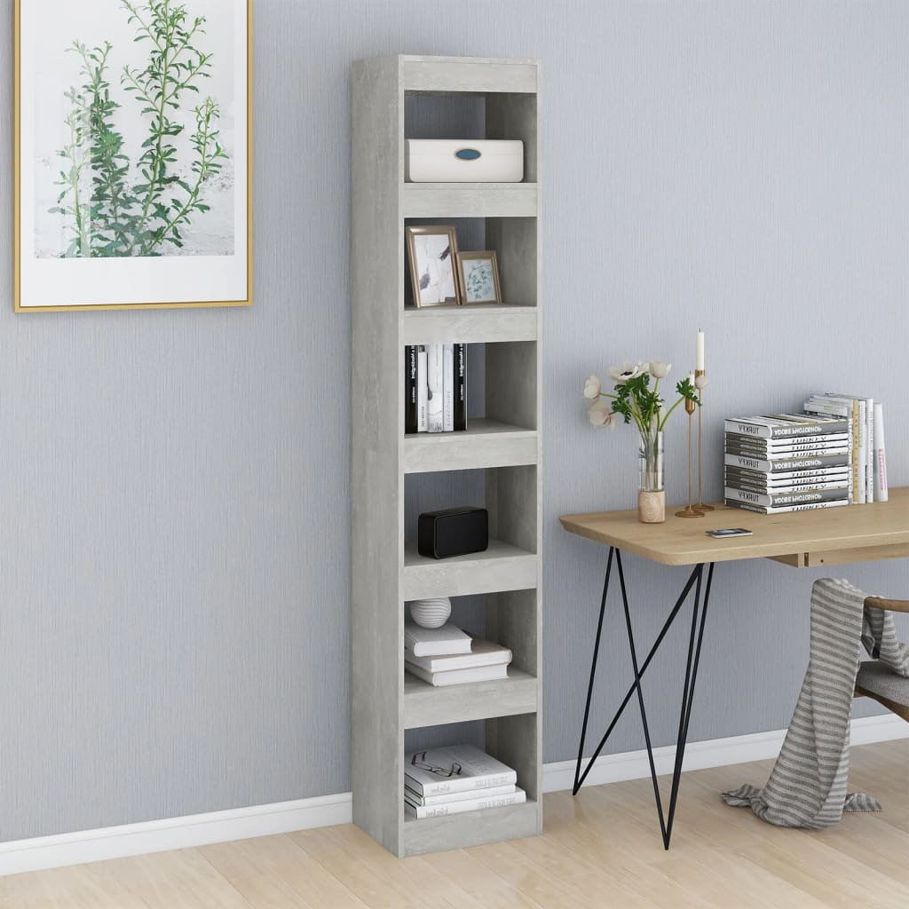 Libreria Divisorio-Scaffale per Libri-Mobile di Stoccaggio Grigio Cemento 40x30x198 cm