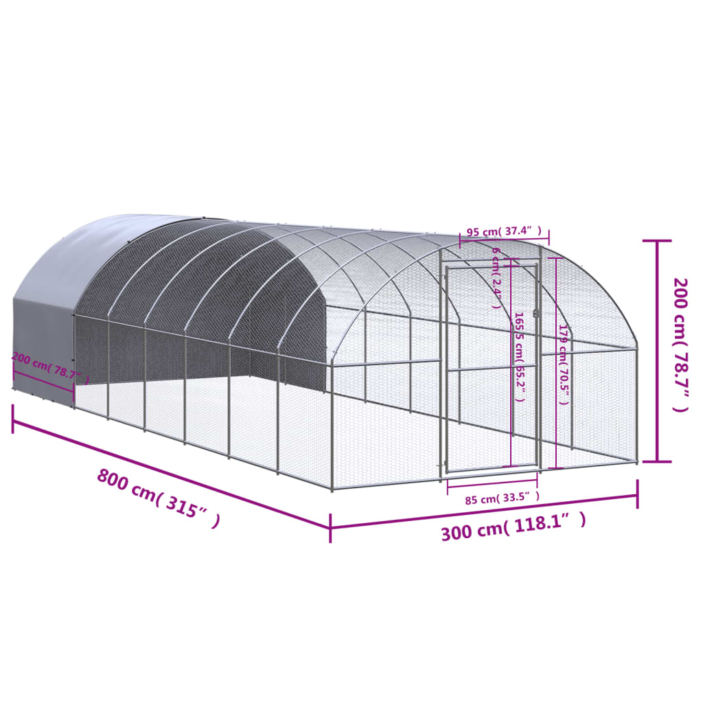 Pollaio per Esterni 3x8x2 m in Acciaio Zincato cod mxl 55879