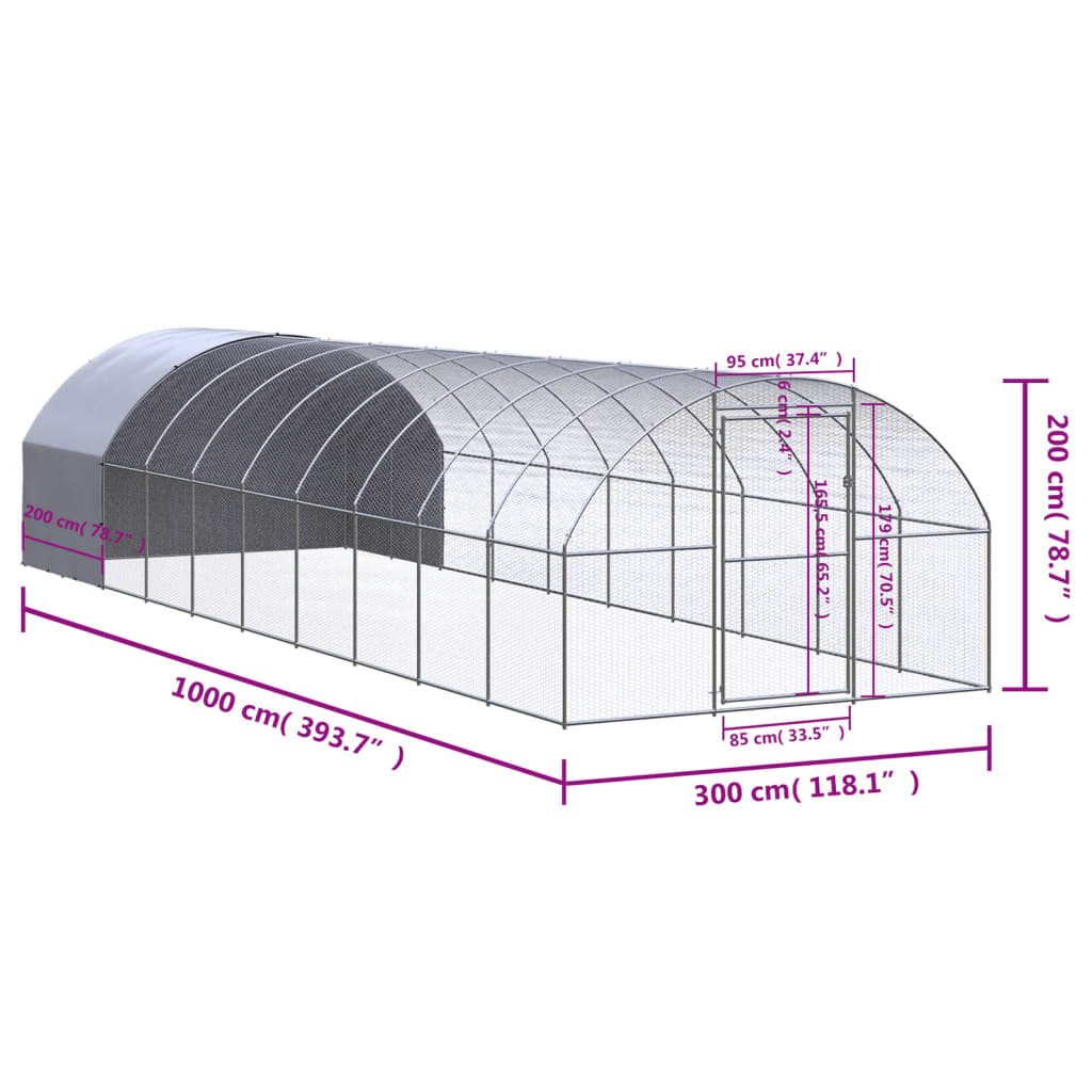Pollaio per Esterni 3x10x2 m in Acciaio Zincato cod mxl 55877
