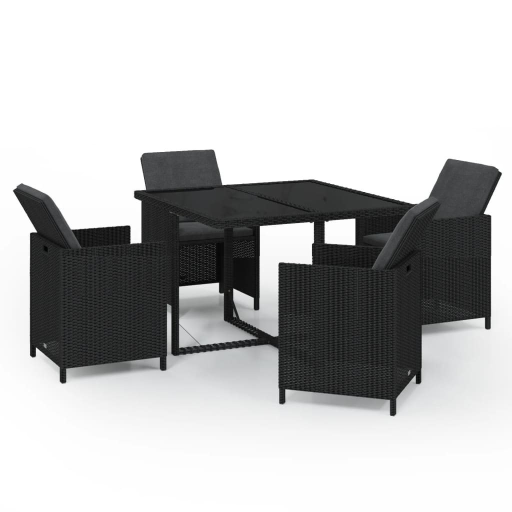 Set da Pranzo da Giardino 5 pz con Cuscini in Polyrattan Nero 3095504