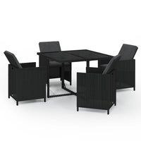 Set da Pranzo da Giardino 5 pz con Cuscini in Polyrattan Nero 3095504