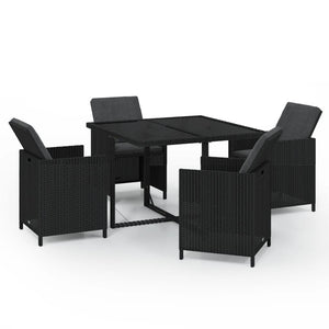 Set da Pranzo da Giardino 5 pz con Cuscini in Polyrattan Nero 3095504