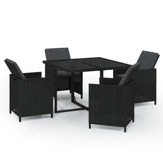 Set da Pranzo da Giardino 5 pz con Cuscini in Polyrattan Nero 3095504