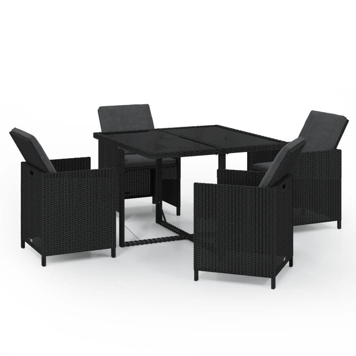 Set da Pranzo da Giardino 5 pz con Cuscini in Polyrattan Nero 3095504