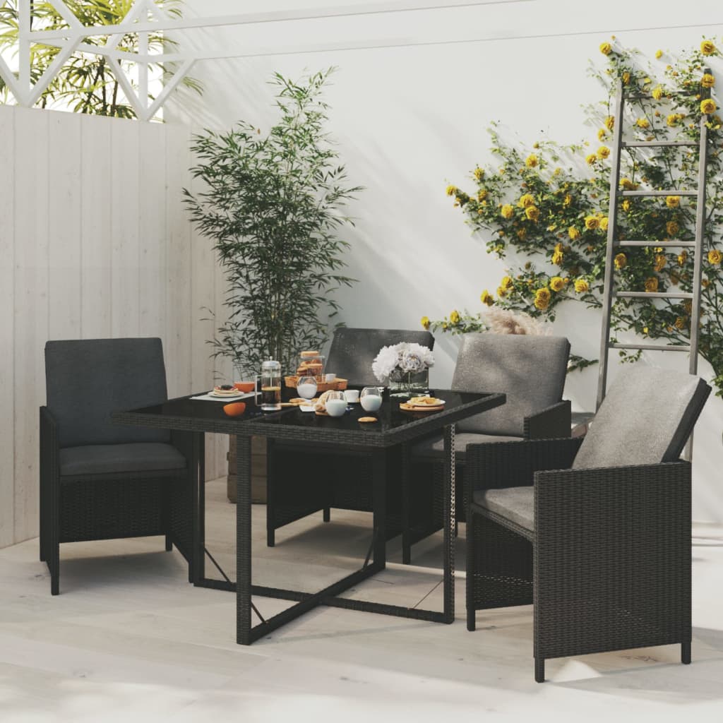 Set da Pranzo da Giardino 5 pz con Cuscini in Polyrattan Nero 3095504