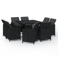 Set da Pranzo da Giardino 9 pz con Cuscini Nero in Polyrattan 3095506
