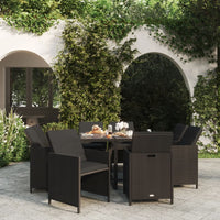 Set da Pranzo da Giardino 9 pz con Cuscini Nero in Polyrattan 3095506