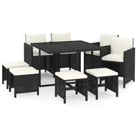 Set da Pranzo da Giardino 9 pz con Cuscini Nero in Polyrattan 3095507