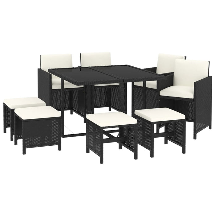 Set da Pranzo da Giardino 9 pz con Cuscini Nero in Polyrattan 3095507