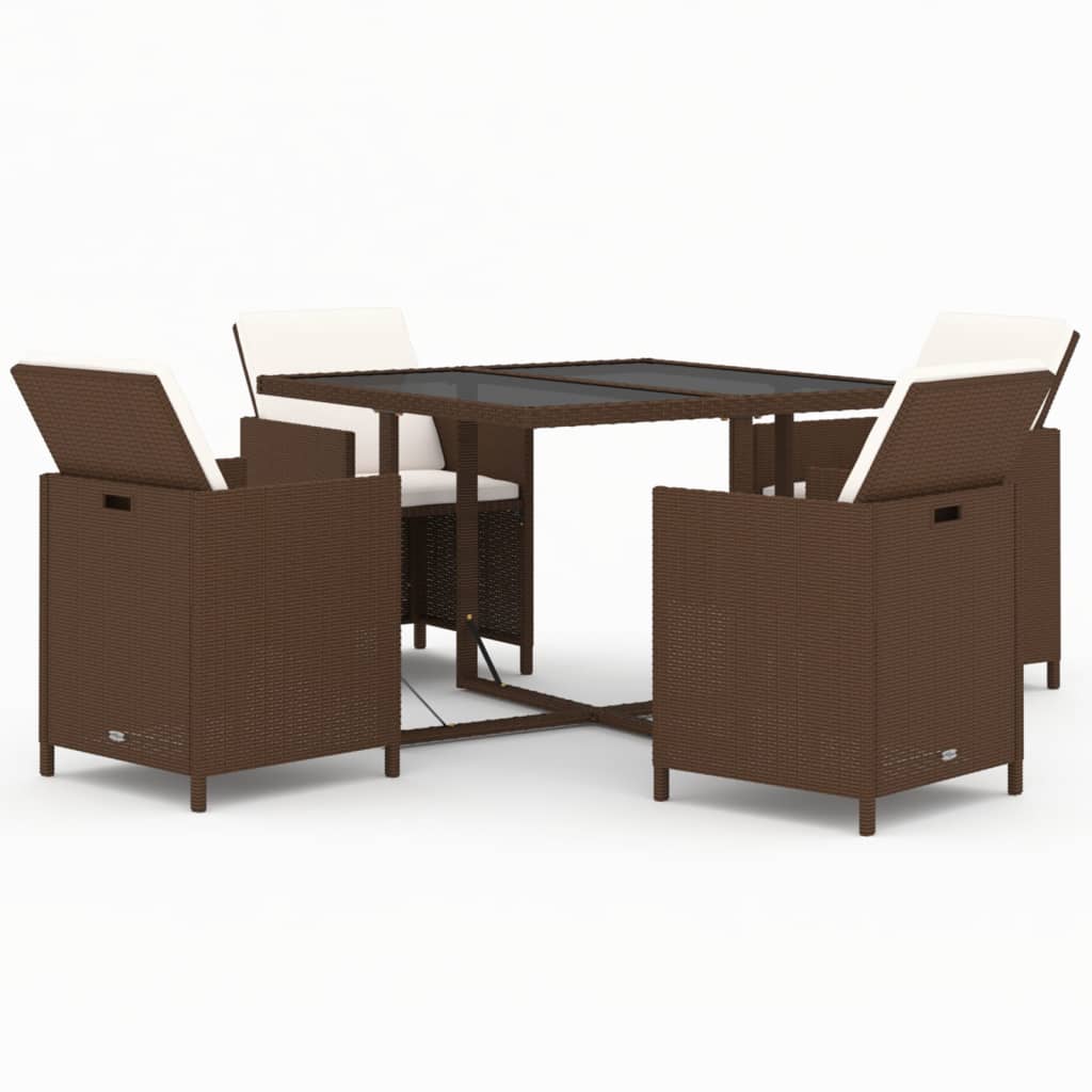 Set da Pranzo da Giardino 5pz con Cuscini in Polyrattan Marrone 3095512