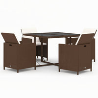 Set da Pranzo da Giardino 5pz con Cuscini in Polyrattan Marrone 3095512