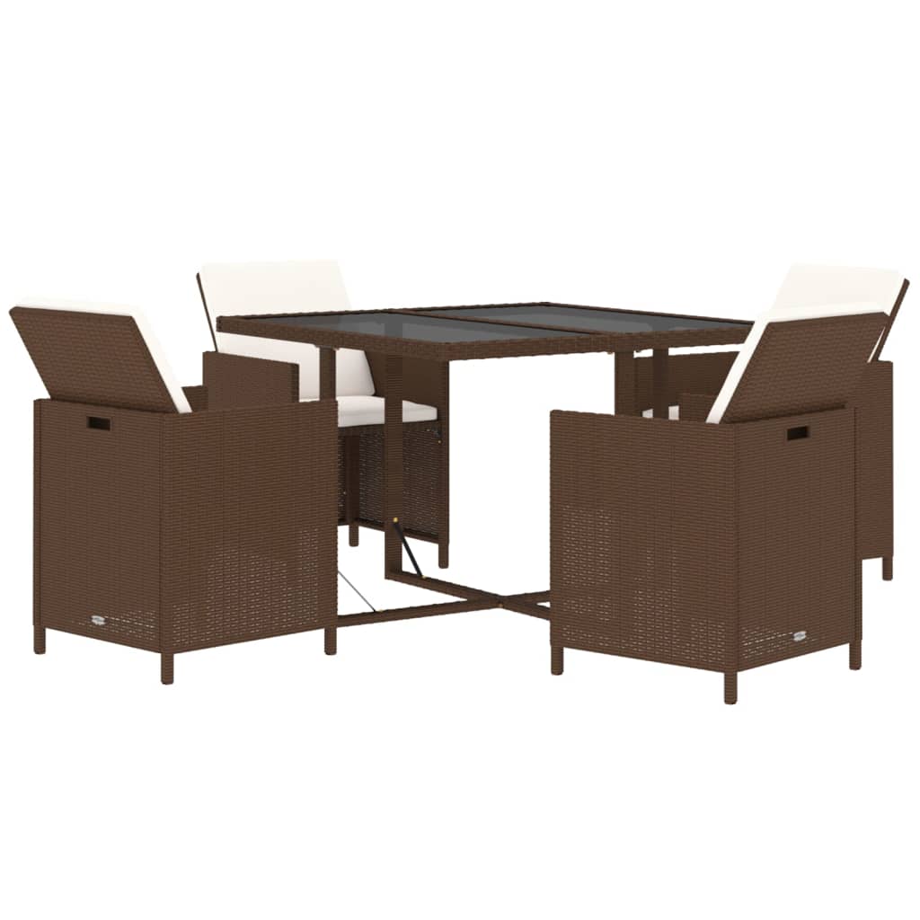 Set da Pranzo da Giardino 5pz con Cuscini in Polyrattan Marrone 3095512