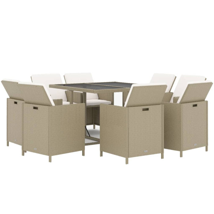 Set da Pranzo per Giardino 9 pz con Cuscini in Polyrattan Beige cod mxl 38594
