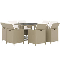 Set da Pranzo da Giardino 9 pz con Cuscini in Polyrattan Beige 3095516