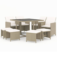 Set da Pranzo da Giardino 9 pz con Cuscini in Polyrattan Beige 3095517
