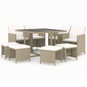 Set da Pranzo da Giardino 9 pz con Cuscini in Polyrattan Beige 3095517