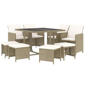 Set da Pranzo da Giardino 9 pz con Cuscini in Polyrattan Beige 3095517