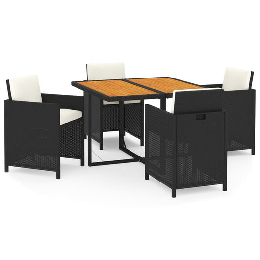 Set da Pranzo da Giardino 5 pz con Cuscini in Polyrattan Nero 3095518