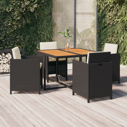 Set da Pranzo da Giardino 5 pz con Cuscini in Polyrattan Nero 3095518